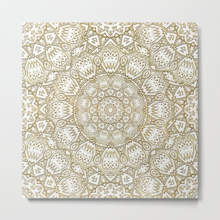 Golden Mandala in Cream Colored Background Metal Print