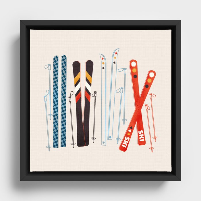 Retro Ski Illustration Framed Canvas