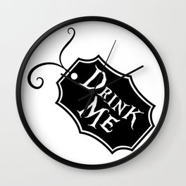 "Drink Me" Alice in Wonderland styled Bottle Tag Design in Black & White Wall Clock