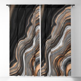Elegant black marble with gold and copper veins Blackout Curtain
