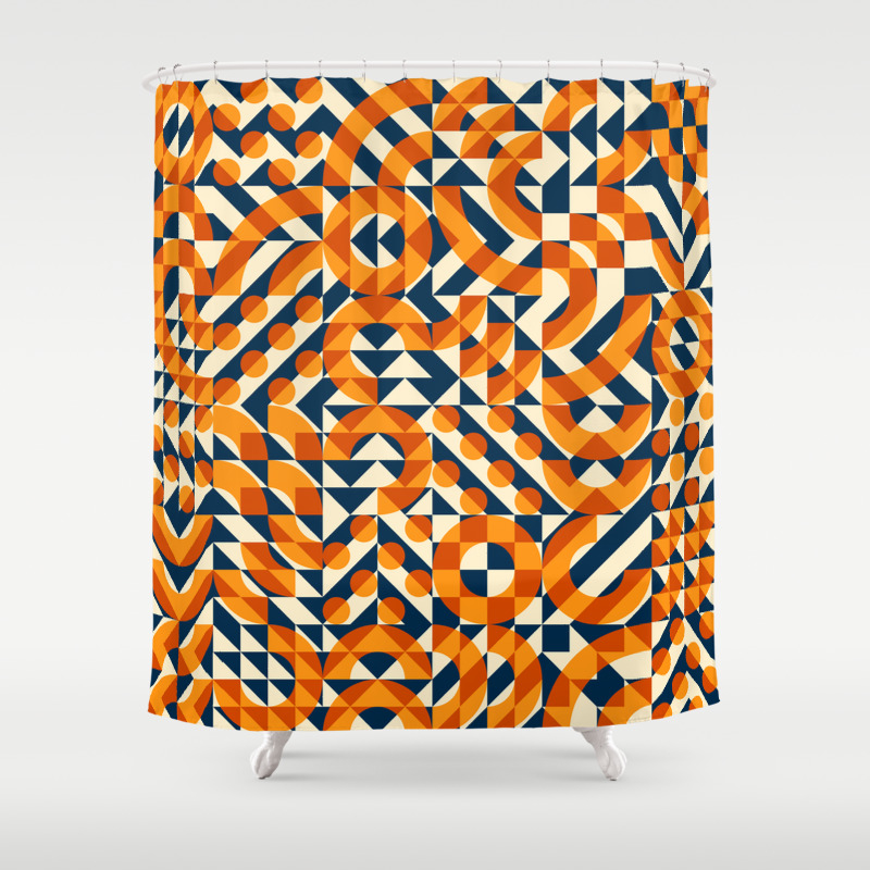 Orange Navy Color Overlay Irregular Geometric Blocks Square Quilt