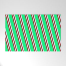 [ Thumbnail: Lavender, Red & Green Colored Striped Pattern Welcome Mat ]