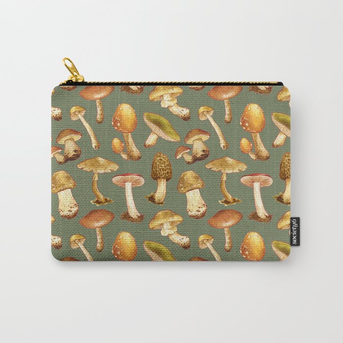 Wild Mushrooms Green Carry-All Pouch