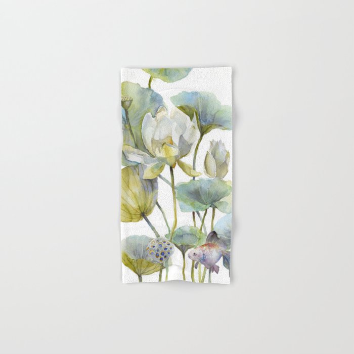 Lotus Plant And Fish Zen Design Watercolor Muted Pallet Botanical