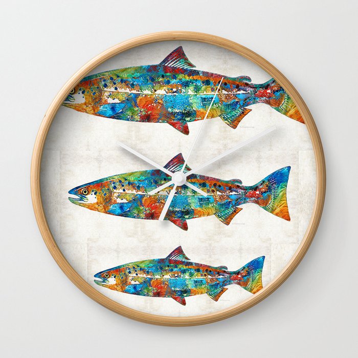 Fish Art Print - Colorful Salmon - By Sharon Cummings Wall Clock