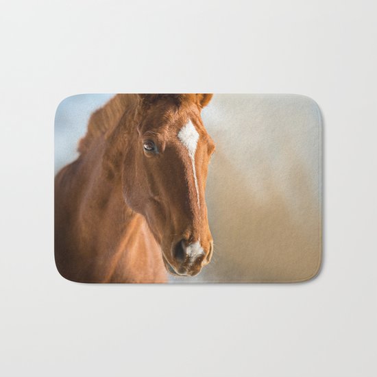 Brown Horse Winter Sky Bath Mat