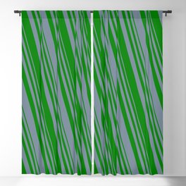 [ Thumbnail: Light Slate Gray and Green Colored Lined Pattern Blackout Curtain ]