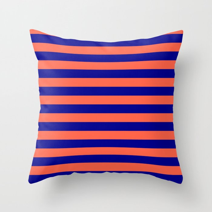 Red and Dark Blue Colored Lines/Stripes Pattern Throw Pillow