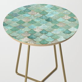 Moroccan Mermaid Fish Scale Pattern, Green and Gold Side Table