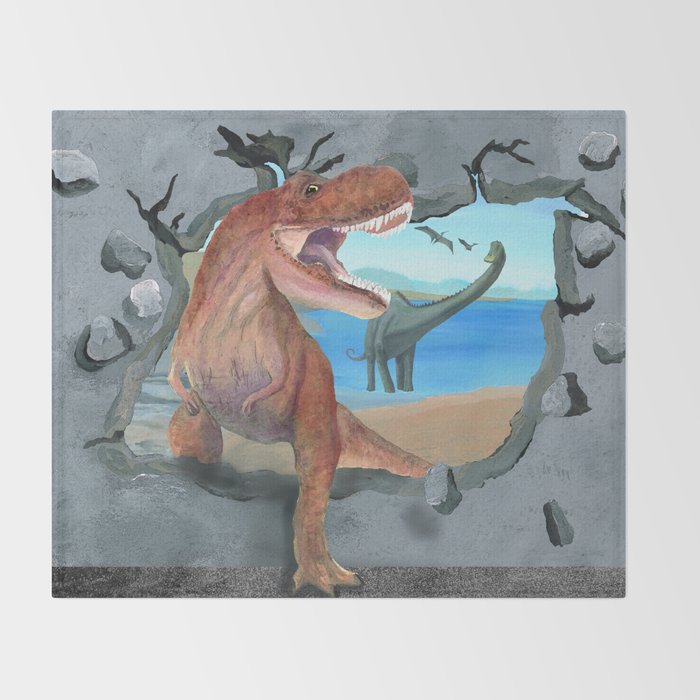 Prehistoric Dinosaur Tyrannosaurus Enters The 21st Century Throw Blanket