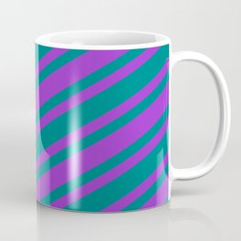 [ Thumbnail: Dark Orchid & Teal Colored Stripes/Lines Pattern Coffee Mug ]