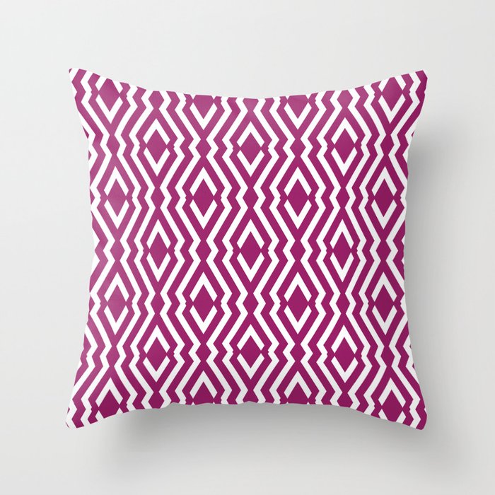 Magenta and White Diamond Zig Zag Ripple Pattern - Colour of the Year 2022 Orchid Flower 150-38-31 Throw Pillow