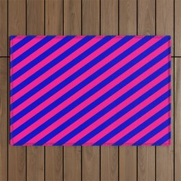 [ Thumbnail: Deep Pink & Blue Colored Striped/Lined Pattern Outdoor Rug ]