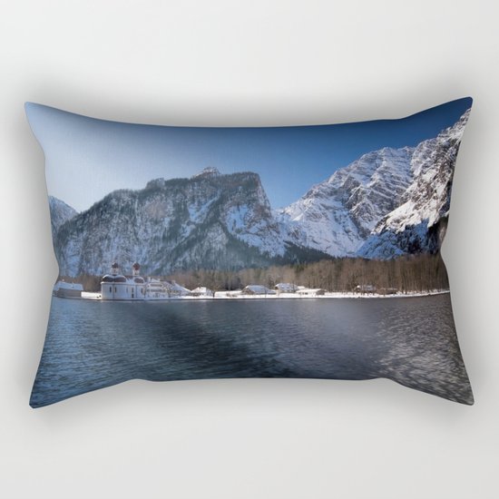 Koenigssee Lake with St. Bartholomew's Church - Mountains and Lake Rectangular Pillow