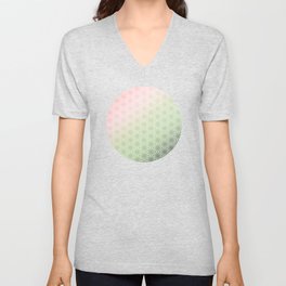 Japanese Asanoha Pattern in Peach Green Gradient V Neck T Shirt