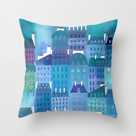 Paris Blues Throw Pillow