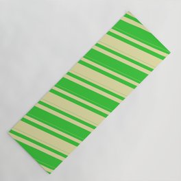 [ Thumbnail: Lime Green and Pale Goldenrod Colored Stripes Pattern Yoga Mat ]