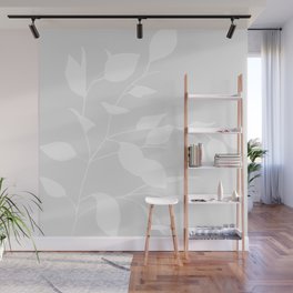 Grey & White Leaves Wall Mural