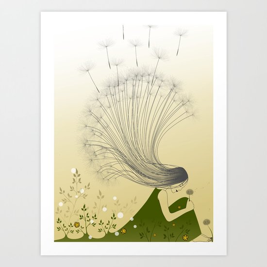 the girl with dandelion hair Art Print