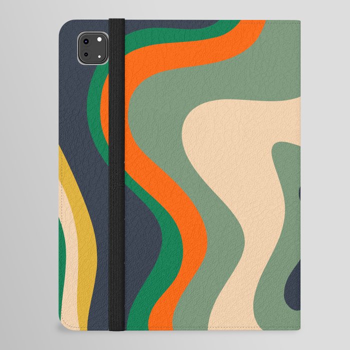 Retro Liquid Swirl Multi-Color Abstract Pattern Beige Green Blue Orange Mustard iPad Folio Case