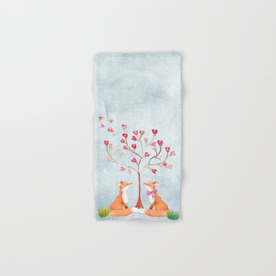 Fox love- foxes animal nature _ Watercolor illustration on #Society6 Hand & Bath Towel