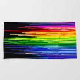 Rainbow Paint Drops on Black Beach Towel