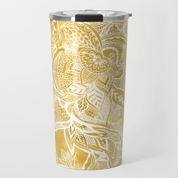 Modern lemon curry watercolor floral hand drawn pattern Travel Mug