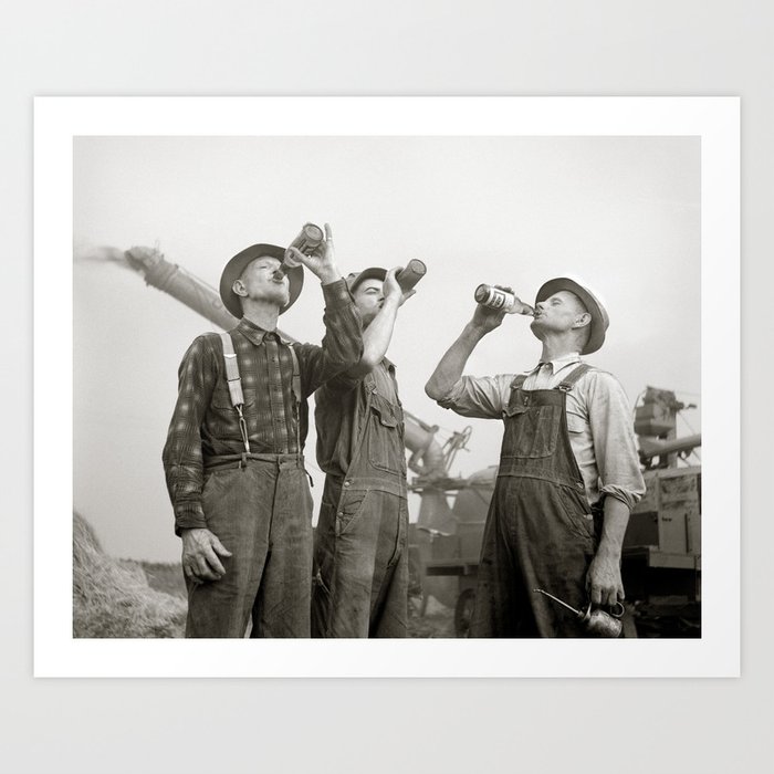 Farmers Drinking Beer, 1941. Vintage Photo Art Print