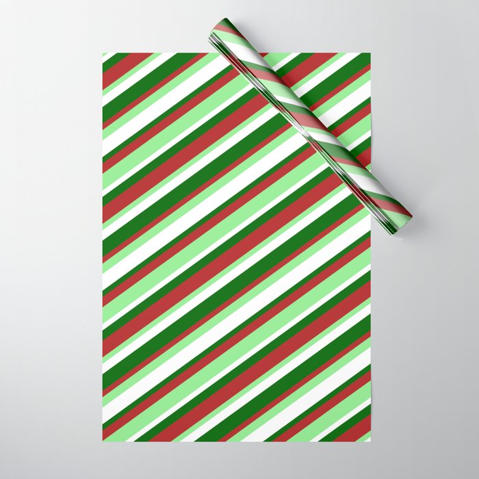 Red, Light Green, White, and Dark Green Colored Stripes/Lines Pattern Wrapping Paper