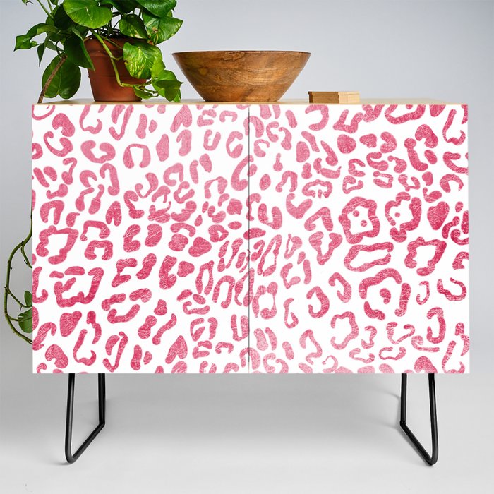 Abstract Hipster Girly Pink White Leopard Animal Print Credenza