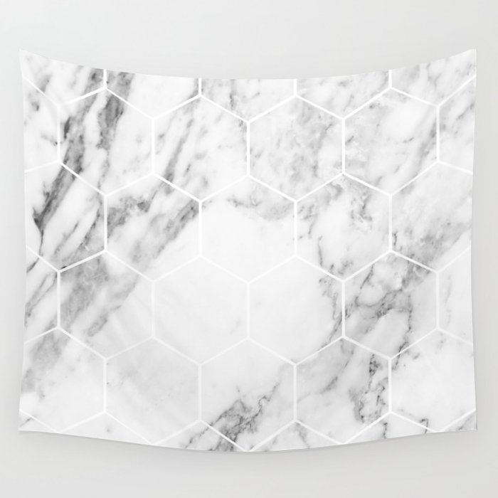 White marble hexagonal beehive Wall Tapestry