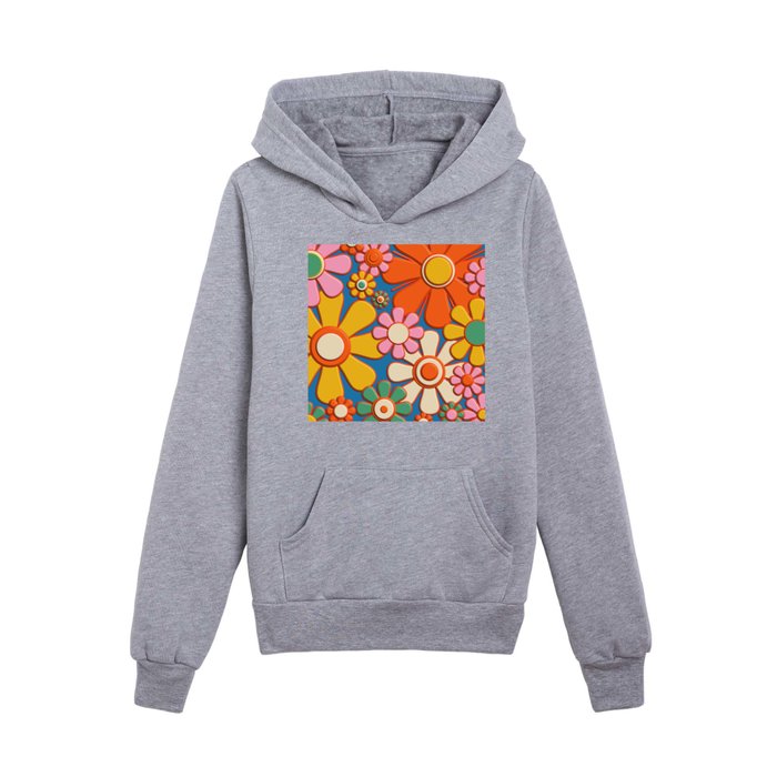 Plastic Flowers Colorful Retro 60s Floral Print Pattern 2 Kids Pullover Hoodie