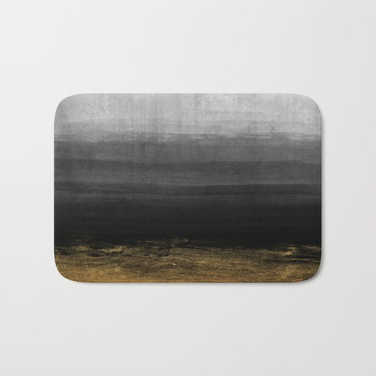 Black and Gold grunge stripes on modern grey beton abstract backround- Stripe-Striped Bath Mat