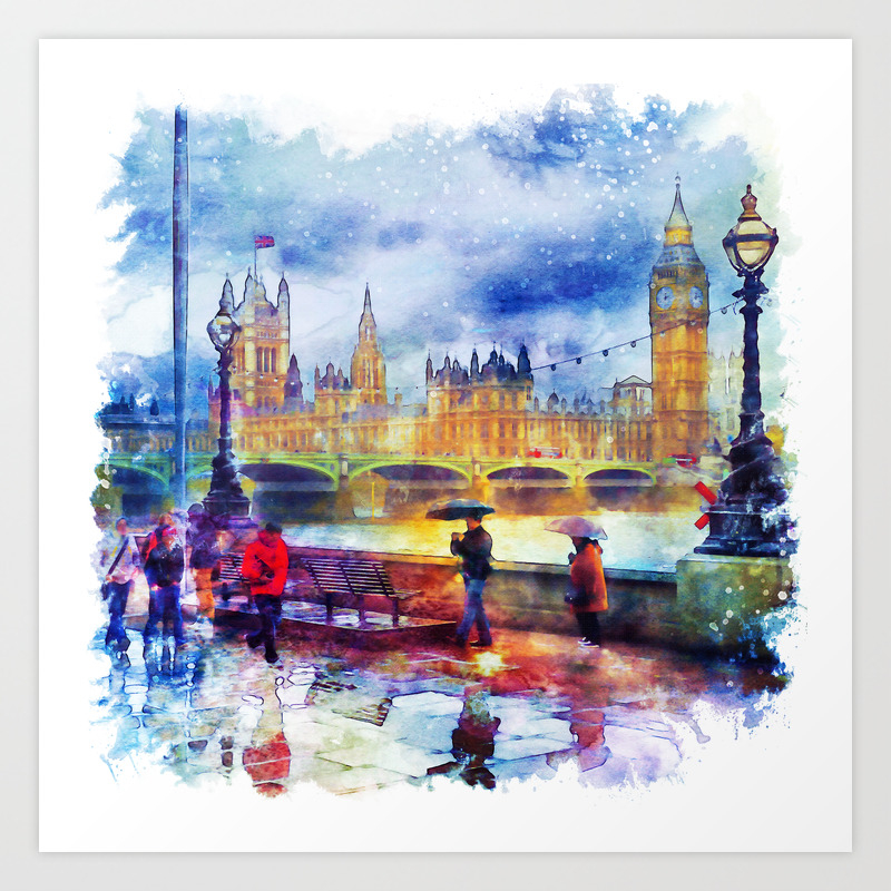 London Rain Watercolor Art Print By Marianvoicu | Society6