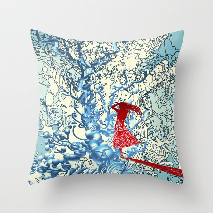 Pop Art Girl With Turquoise + Cream Abstract Whimsy Throw Pillow