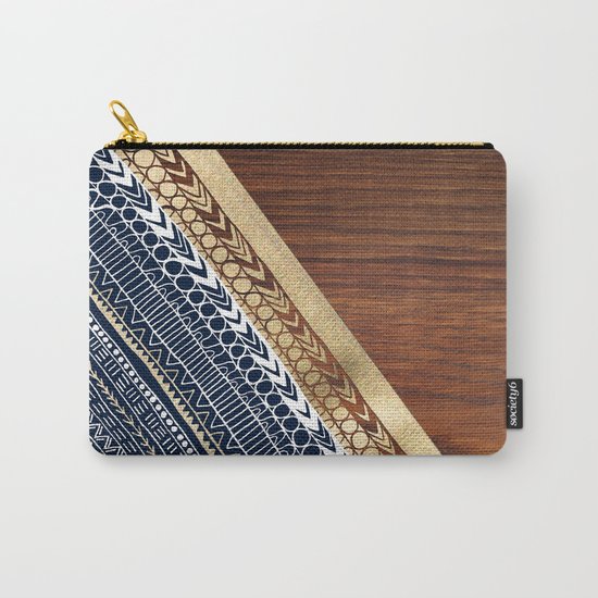Navy & Gold Tribal on Wood Carry-All Pouch