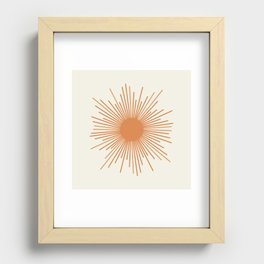 Retro Minimalist Sun in Orange and Off White Cream Recessed Framed Print