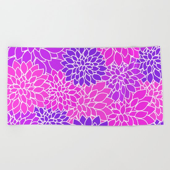 Shades Of Purple - Bright Floral Pattern - Flower Art Beach Towel