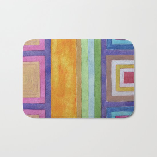 An Orange Gap between Outlined Squares Bath Mat
