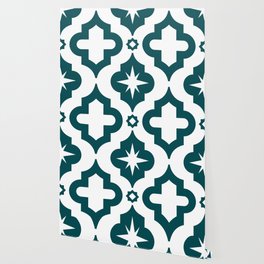 Teal Blue Ornamental Arabic Pattern Wallpaper