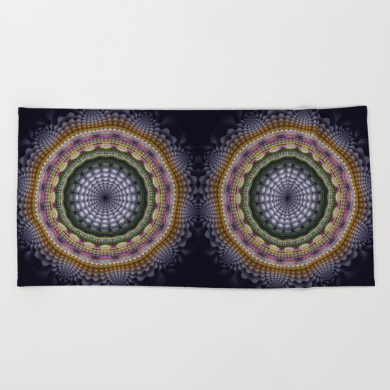 Mandala with optical effects and tribal patterns Beach Towel