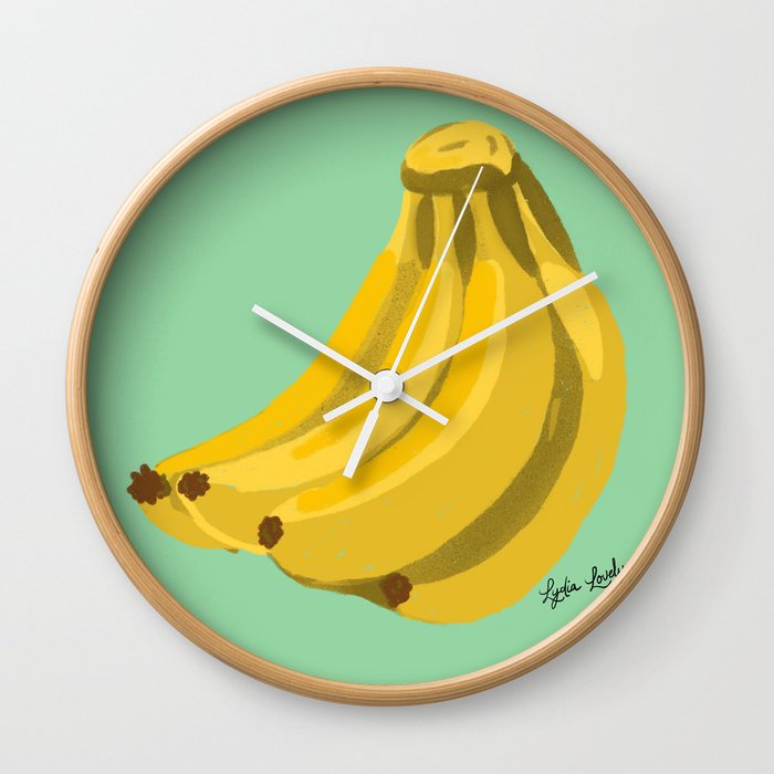 Bananas yellow- green background Wall Clock