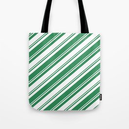 [ Thumbnail: Sea Green & White Colored Lined Pattern Tote Bag ]