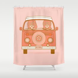 Daisy Best Buds Retro Westfalia in Pink + Orange Shower Curtain
