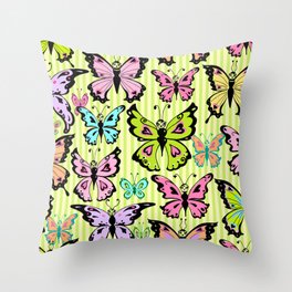 Whimsical Butterflies on Lime Green Throw Pillow