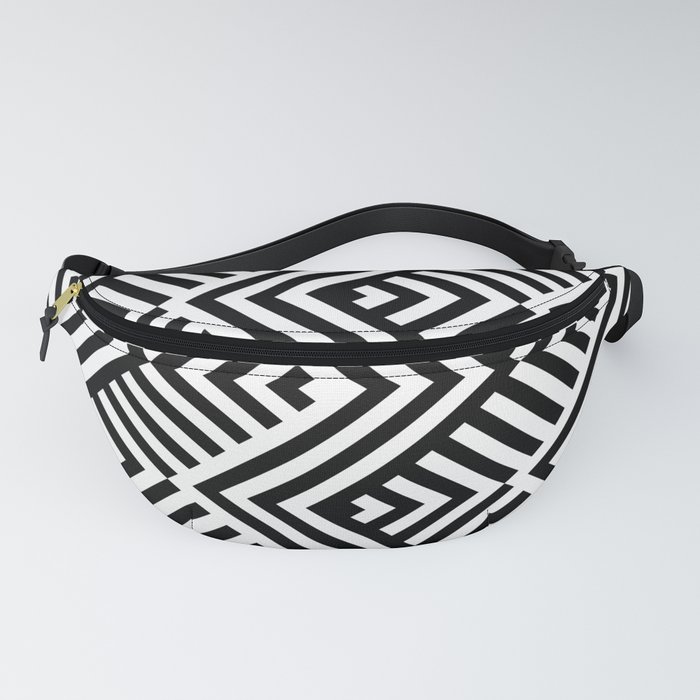 Op art pattern with striped black and white zigzags Fanny Pack by divin | Society6