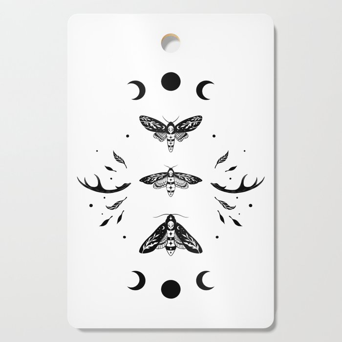Death Head Moths Night - Black and White Cutting Board