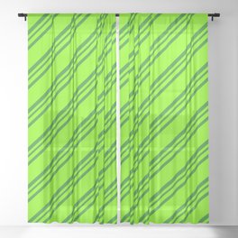 [ Thumbnail: Chartreuse and Forest Green Colored Stripes/Lines Pattern Sheer Curtain ]