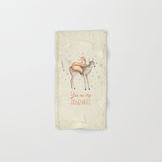You are my adventure- fox and deer in winter- merry christmas Hand & Bath Towel