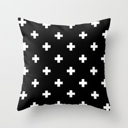 Swiss cross pattern white on black Throw Pillow